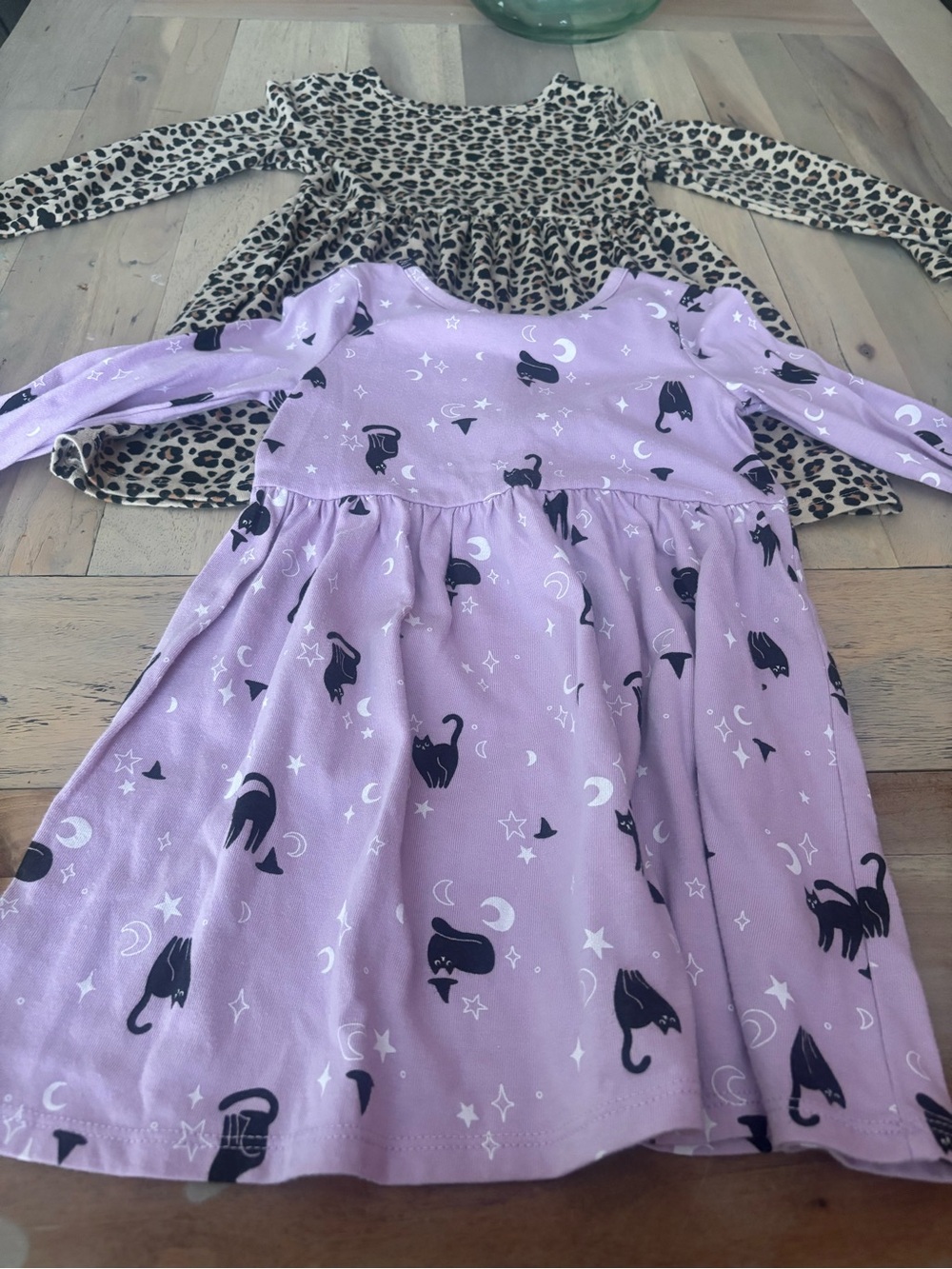 Cat & Jack Lavender Long-Sleeve dress with Black Cat Print & leopard dress